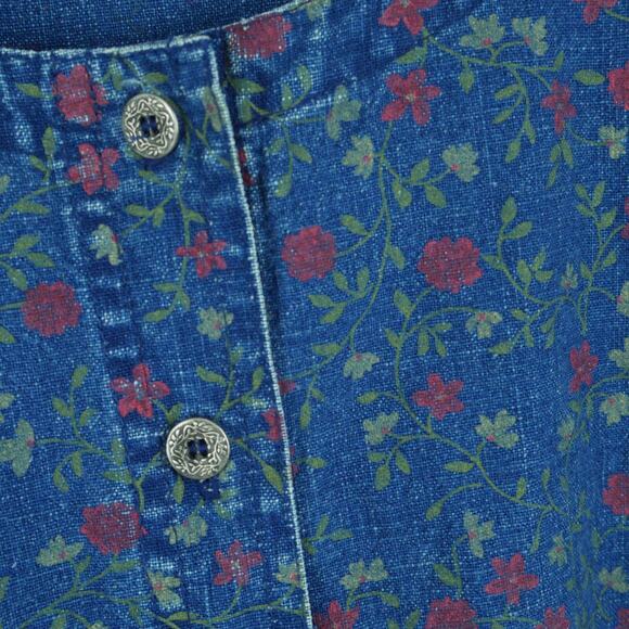 Vintage M L Top Skirt Set Linen Blend 90s Cottagecore Midi Floral Prairie Modest - Picture 3 of 11